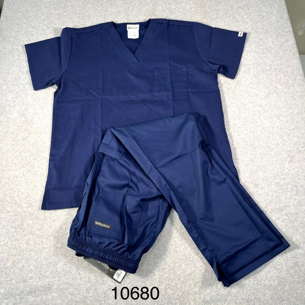 Uniform Advantage Scrub Set Mens Large Navy Blue Medical V Neck Straight Leg